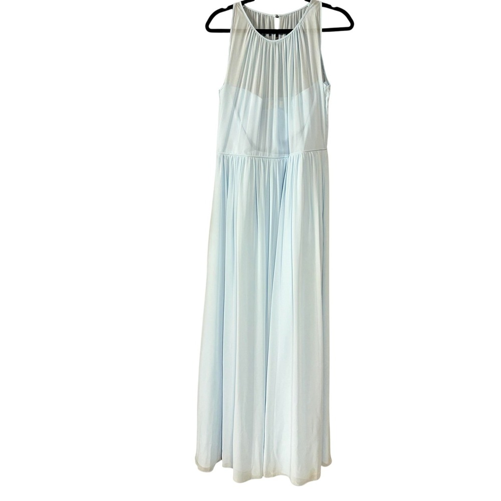 Bill Levkoff Dress Womens 16 Blue Chiffon Maxi Sleeveless Pleated Formal Gown